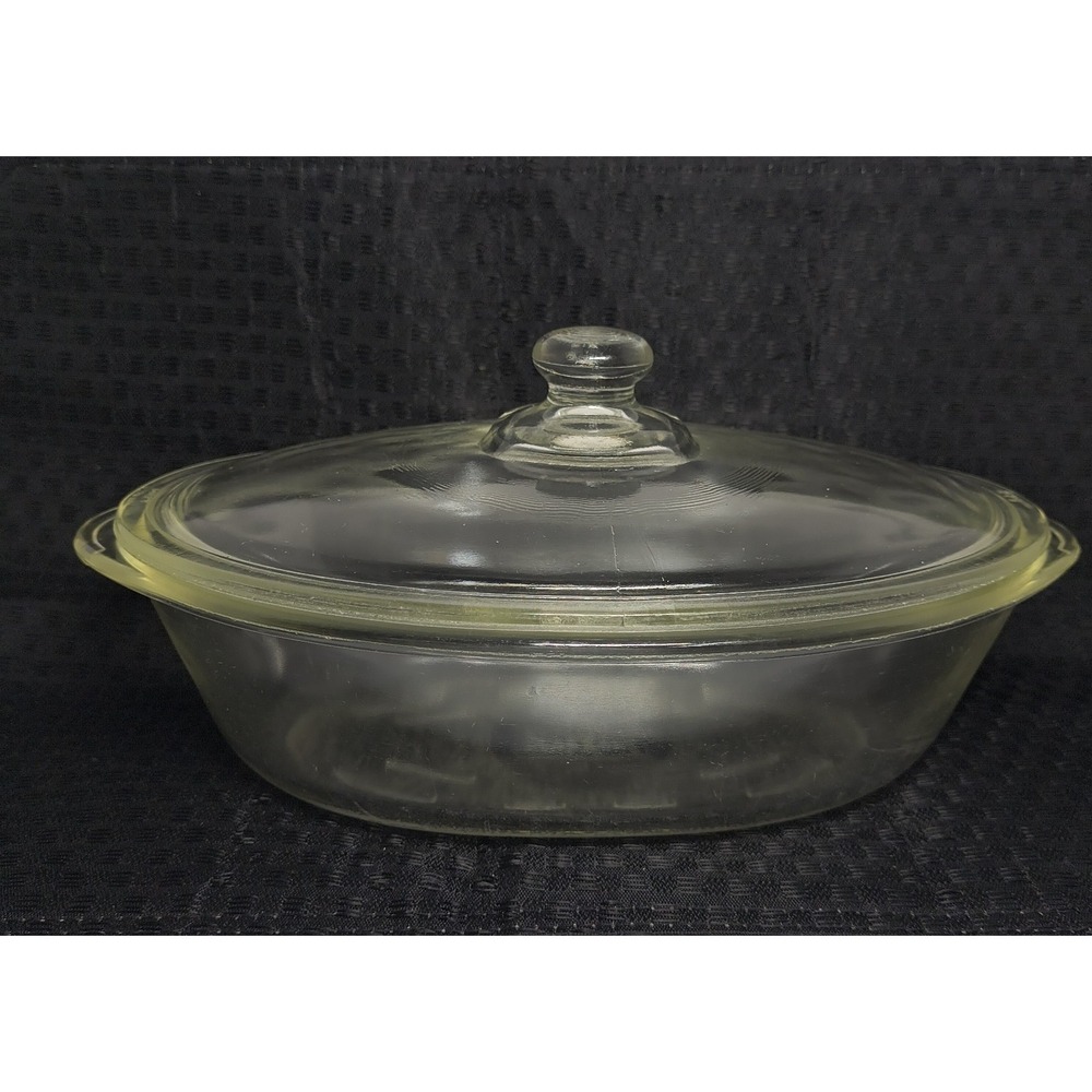 Vintage Glasbake Oval Covered Casserole Dish 225 w Lid Clear Glass USA Retro 10"